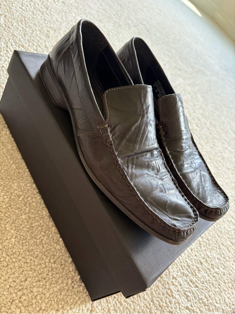 Alfani genuine leather brown loafers